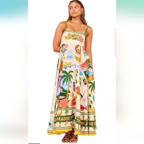 No Tag Dresses & Skirts - Paradise Crab Print Spaghetti Strap Flowy Maxi Boho Dress Size XL